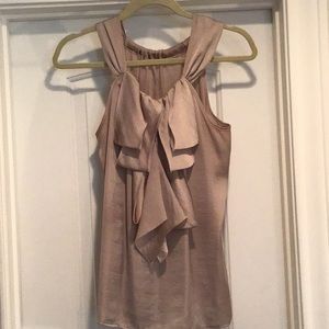 Beige sleeveless blouse with ruffle front size M
